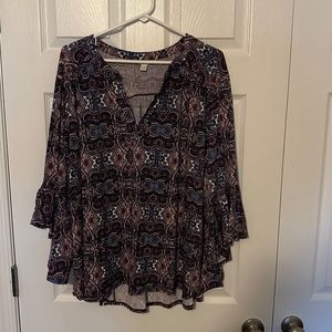 Cato Long Sleeve Blouse 22/24W Purple/Pink/Blue Patterned